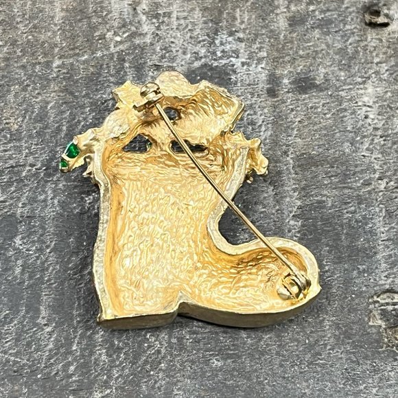 Vintage Jeweled Enamel Christmas Stocking Boot Gold tone Holiday Christmas - Picture 4 of 12